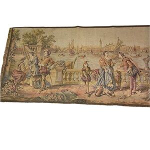 1920s Vintage Tapestry Venice Garden Party  Wall Hanging Made in Belgium